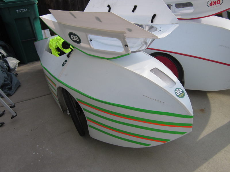 Two homebuilt, coroplast velomobiles